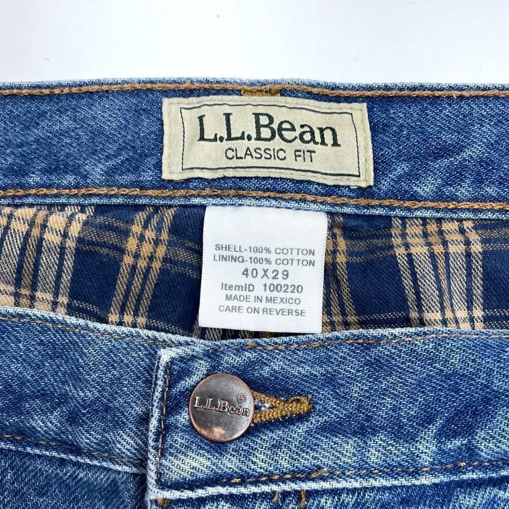 L.L. Bean Men's Flannel Lined Jeans Classic Fit Straight Leg size 40 x 29